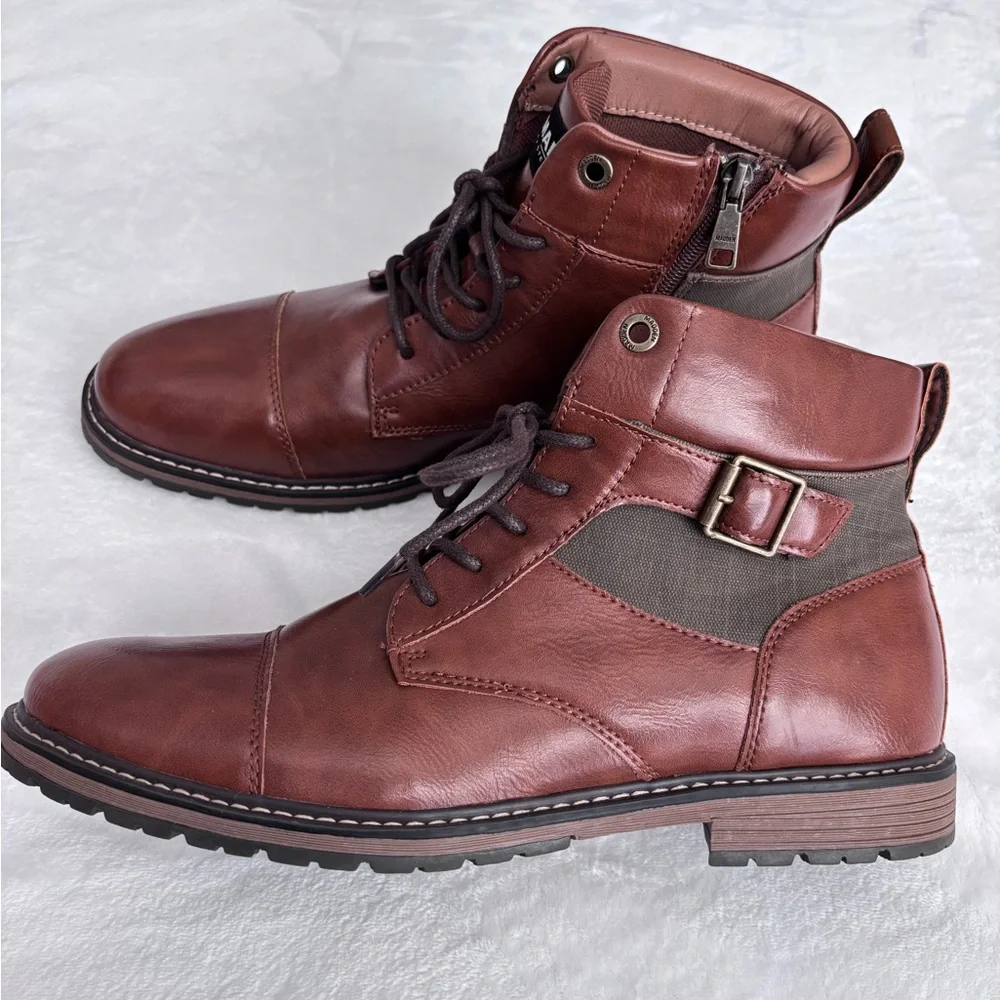 STEVE MADDEN Men's Brown Cap Toe Lace-Up Combat Ankle Boot--NEW--10.5